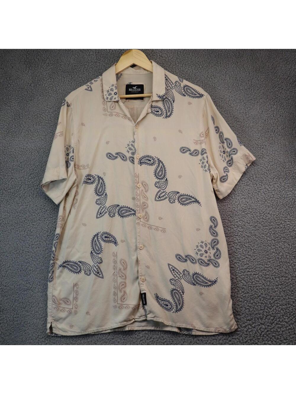 Paisley Short Sleeve Button Collar Shirt Men XLT Beige